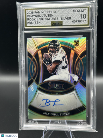 2026 Panini Select Rookie Signatures Bhayshul Tuten #RSI-BTN Silver Prizm RC AGS 10