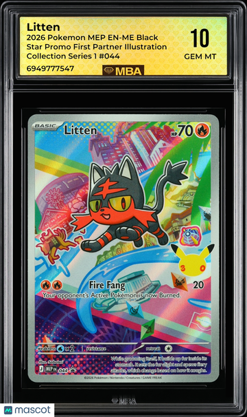 2026 Pokemon MEP EN-ME Black Star Promo Litten #044 First Partner Illustration Collection Series 1 MBA 10
