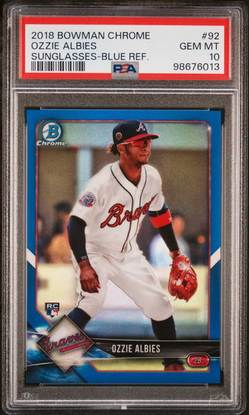 2018 Bowman Chrome Sunglasses-Blue Refractor Ozzie Albies #92 PSA 10