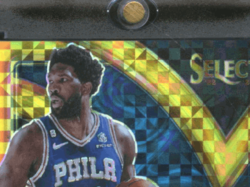 2023 Panini Select Prizm Selective Swatches Joel Embiid 76ers Gold Checkerboard Patch Trading Card /10