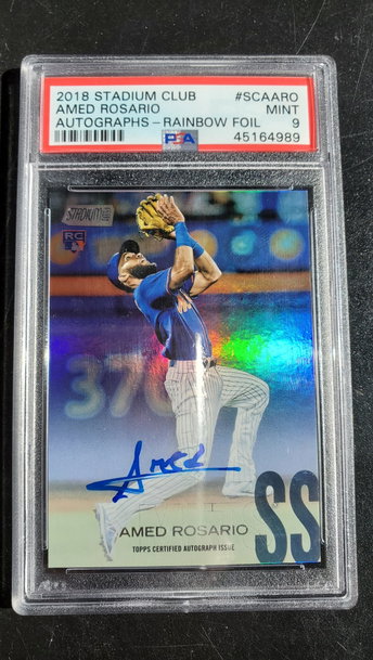 Amed Rosario 2018 Topps Stadium Club Rainbow Foil Autographs #SCAARO SCA-ARO /10 NY Mets Cleveland Indians PSA 9 RC