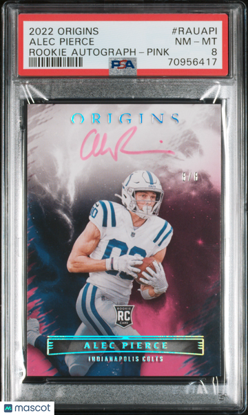 2022 Origins Alec Pierce Rookie Auto Pink /8 PSA 8