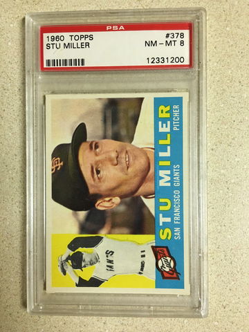 1960 Topps #378 Stu Miller PSA 8 NM-MT GRAY BACK GIANTS