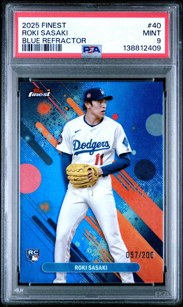 2025 Topps Finest Blue Refractor Roki Sasaki #40 /200 PSA 9
