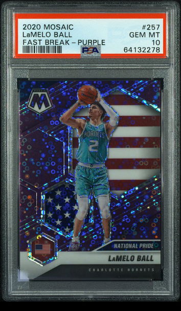 💎 2020 Panini Mosaic LAMELO BALL PSA 10 National Pride PURPLE /50 FAST BREAK 🚨