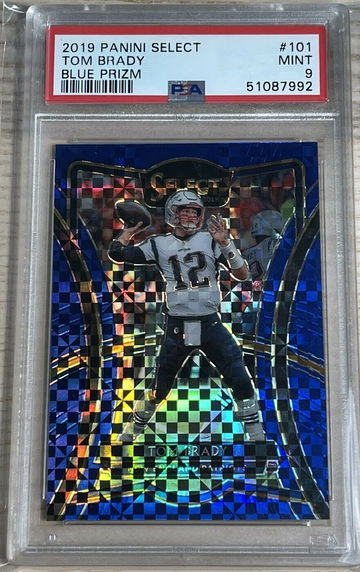 2019 Panini Select Prizm Blue Premier Level Tom Brady Patriots #/149 PSA 9 Mint