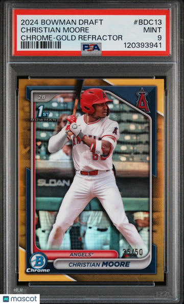 2024 Bowman Draft Christian Moore Chrome Gold Refractor /50 PSA 9