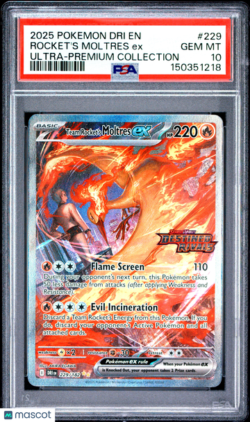 2025 Pokemon Dri EN-Destined Rivals Stamped Promo Rocket's Moltres EX #229 PSA 10