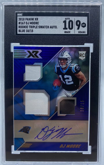 2018 Panini Xr DJ Moore #167 Rookie Triple Swatch Autographs Blue /15 SGC 9 10