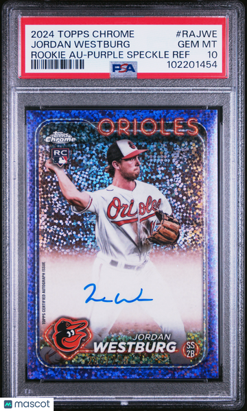 2024 Topps Chrome Rookie Autographs Jordan Westburg #RAJWE Purple Speckle Ref PSA 10