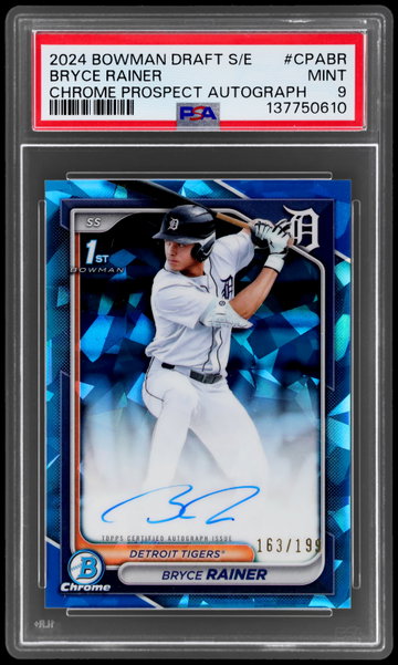 2024 Bowman Draft Sapphire Bryce Rainer Chrome Prospect Autograph PSA 9
