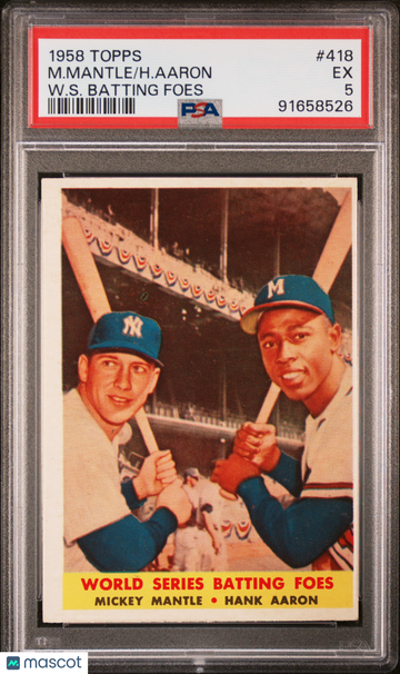 1958 Topps H. Aaron M. Mantle #418 W. S. Batting Foes PSA 5