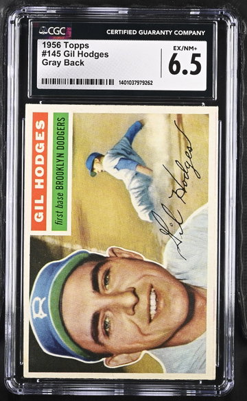 1956 TOPPS GIL HODGES GRAY BACK #145 CGC 6.5 BS.B2.46