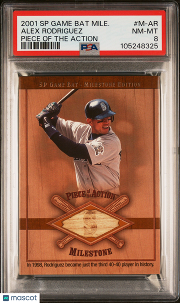 2001 SP Game Bat Milestone Alex Rodriguez #M-AR Piece of Action Milestone MEM PSA 8