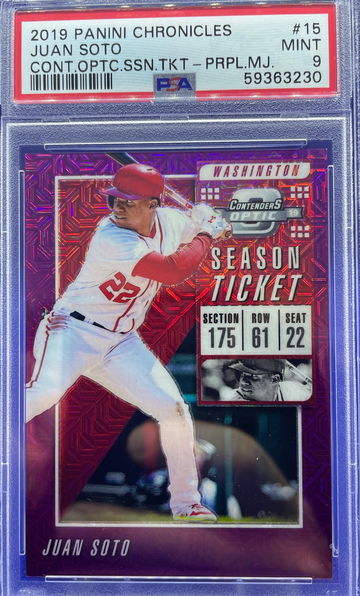 2019 Panini Chronicles Juan Soto Contenders Optic Neon Purple Mojo /75 PSA 9 Mint SP