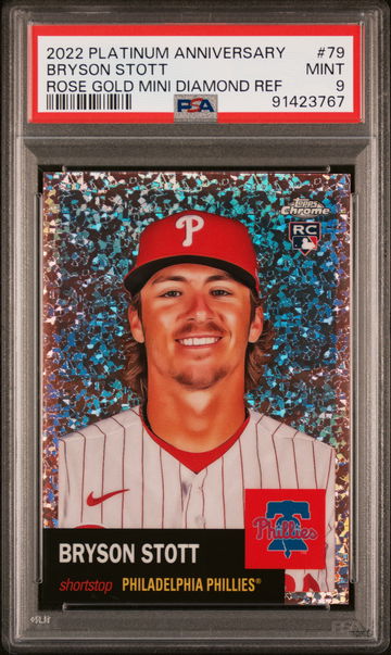 2022 Topps Chrome Platinum Anniversary Rose Gold Mini Diamond Ref Bryson Stott #79 /75 PSA 9