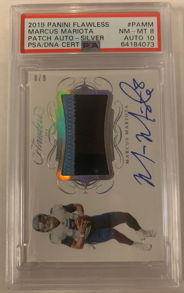 2019 Flawless Marcus Mariota 3 Color Silver Patch Autos /8 PSA 8 / 10