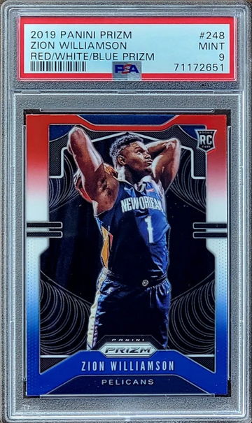 2019 ZION WILLIAMSON Panini RED WHITE & BLUE Prizm PSA 9 Rookie RC #248