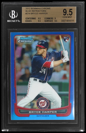 2012 Bowman Chrome Bryce Harper Blue Refractor BGS 9.5 RC
