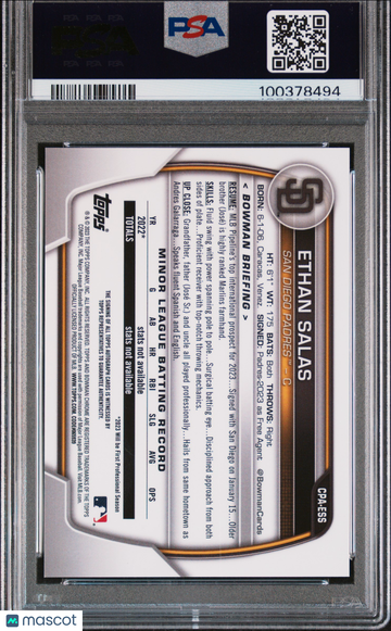 2023 Bowman Chrome Prospect Autographs Ethan Salas #CPAESS PSA 9