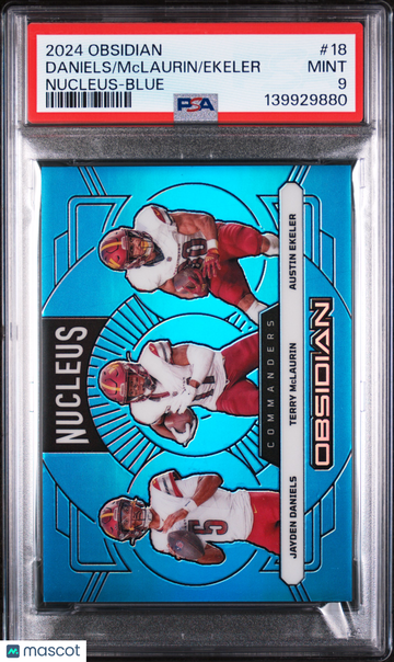 2024 Panini Obsidian Nucleus Ekeler Daniels Mclaurin #18 Blue PSA 9