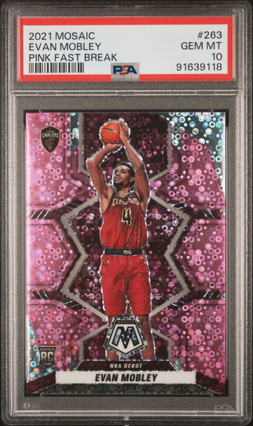 2021 Panini Mosaic NBA Debut Pink Fast Break Evan Mobley #263 RC /20 PSA 10