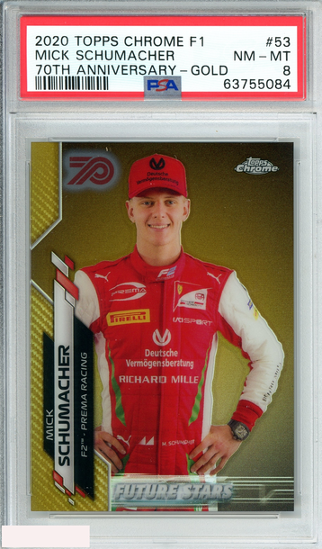 2020 TOPPS CHROME F1 MICK SCHUMACHER #53 70TH ANNIVERSARY-GOLD PSA 8 NM-MT