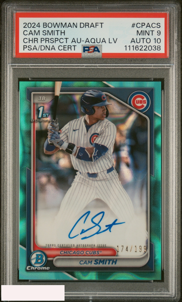 2024 BOWMAN DRAFT CHROME PROS AUTO CAM SMITH AQUA LAVA OF 199 1ST RC PSA 9 AU 10