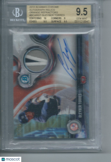2018 Bowman Chrome Autograph Relics Orange Refractors Gleyber Torres #BCARGT BGS 9.5 Auto 10