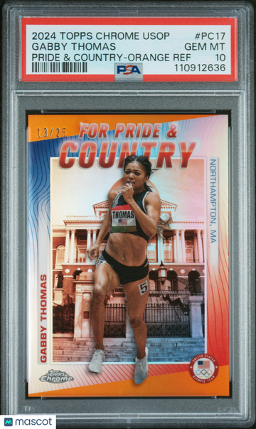 2024 Topps Chrome Us Olympic For Pride And Country Gabby Thomas #PC17 Orange Refractor 13/25 PSA 10