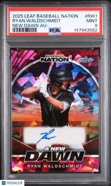 2025 Leaf Baseball Nation New Dawn Autographs Ryan Waldschmidt #RW1 Pink Crystal /6 PSA 9