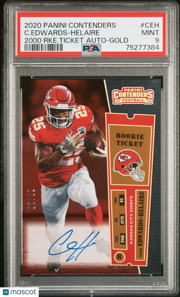 2020 Panini Contenders 2000 Rookie Ticket Autograph C. Edwards-Helaire RKE. Ticket Gold #CEH PSA 9