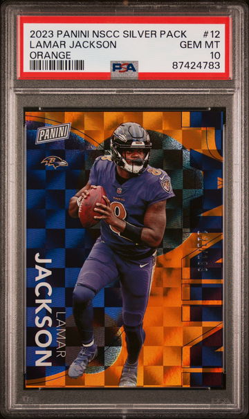 2023 PANINI NSCC THE NATIONAL LAMAR JACKSON SILVER PACKS ORANGE #12 PSA 10