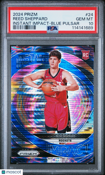 2024-25 Panini Prizm Instant Impact Reed Sheppard Blue Pulsar /99 Rookie PSA 10