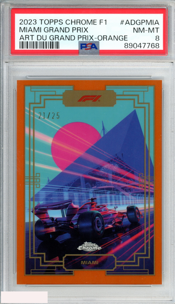 2023 TOPPS CHROME F1 ART MIAMI GRAND PRIX #MIA ORANGE OF 25 PSA 8