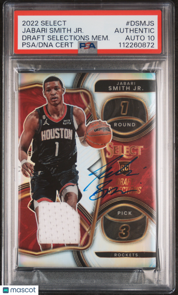 2022 Panini Select Draft Selections Memorabilia Jabari Smith JR. #DSMJS Mem. PSA A Auto 10