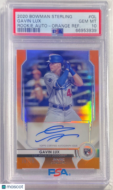 2020 Bowman Sterling Rookie Autographs Gavin Lux #GL Orange Refractor PSA 10