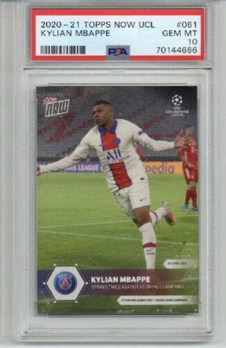 2020-21 TOPPS NOW UCL STRIKES TWICE AGAINST CHAMPS #061 KYLIAN MBAPPE PSG PSA 10