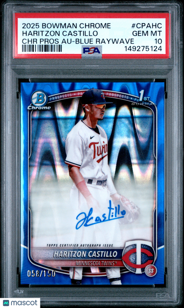 Haritzon Castillo 2025 Bowman Chrome #CPAHC-Pros Auto Blue Raywave 58/150 PSA 10