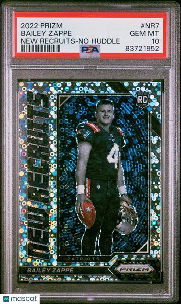 2022 Panini Prizm New Recruits Bailey Zappe #NR7 No Huddle PSA 10