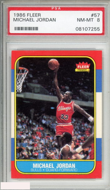 1986 FLEER MICHAEL JORDAN #57 ROOKIE RC BULLS HOF PSA 8 NM-MT