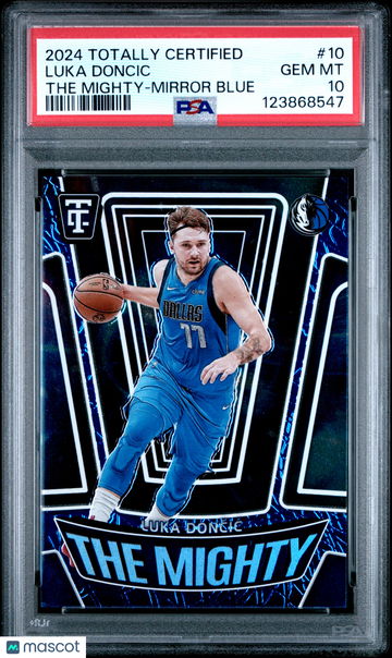 2024 Panini Totally Certified The Mighty Luka Doncic #10 Mirror Blue PSA 10