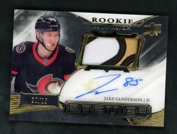 2022 Upper Deck Premier AHR-SA Jake Sanderson Rookie Auto Patch Rookie /99 VG Ottawa Senators