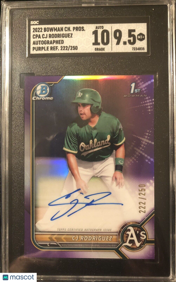 CJ Rodriguez 2022 Bowman Chrome Purple Refractor Auto #222/250 SGC 9.5/Auto 10