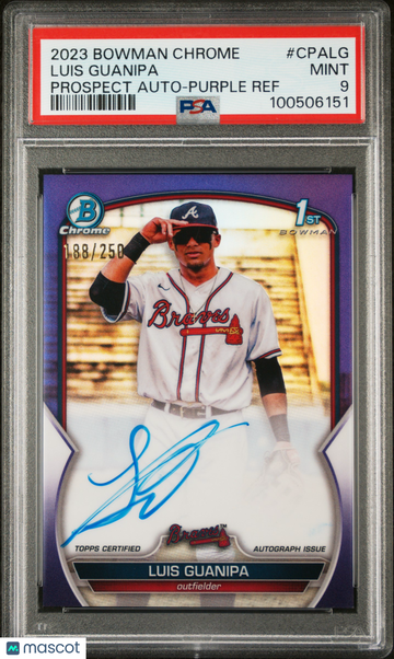 2023 Bowman Chrome Prospect Autographs Luis Guanipa #CPALG Purple Ref /250 PSA 9