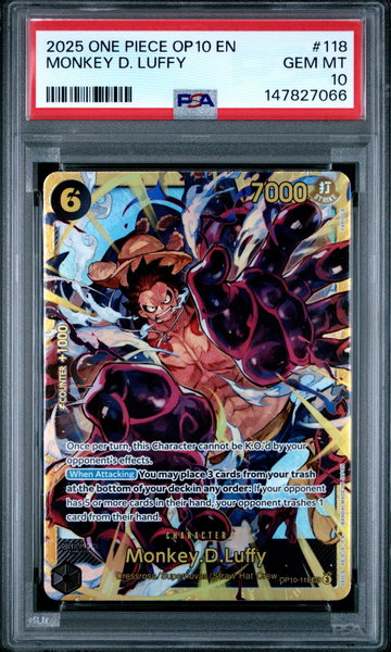 2025 One Piece Royal Blood Secret Rare Monkey D. Luffy #OP10-118 PSA 10