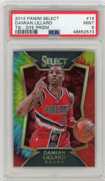 2014 DAMIAN LILLARD PANINI SELECT TIE-DYE PRIZM PSA 9 #14 /25