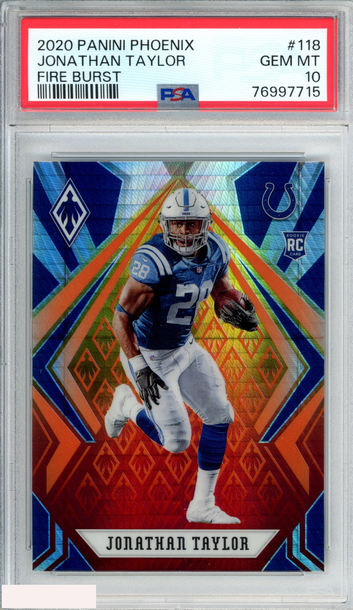 2020 PANINI PHOENIX JONATHAN TAYLOR #118 FIRE BURST ROOKIE RC PSA 10 GEM MT