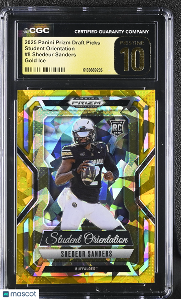2025 Panini Prizm Draft Picks Shedeur Sanders #8 Gold Ice Student Orientation CGC 10