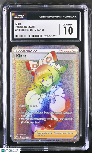 2021 Pokemon Chilling Reign Klara Holo Rainbow Rare Rainbow Rare CGC 10 #217/198